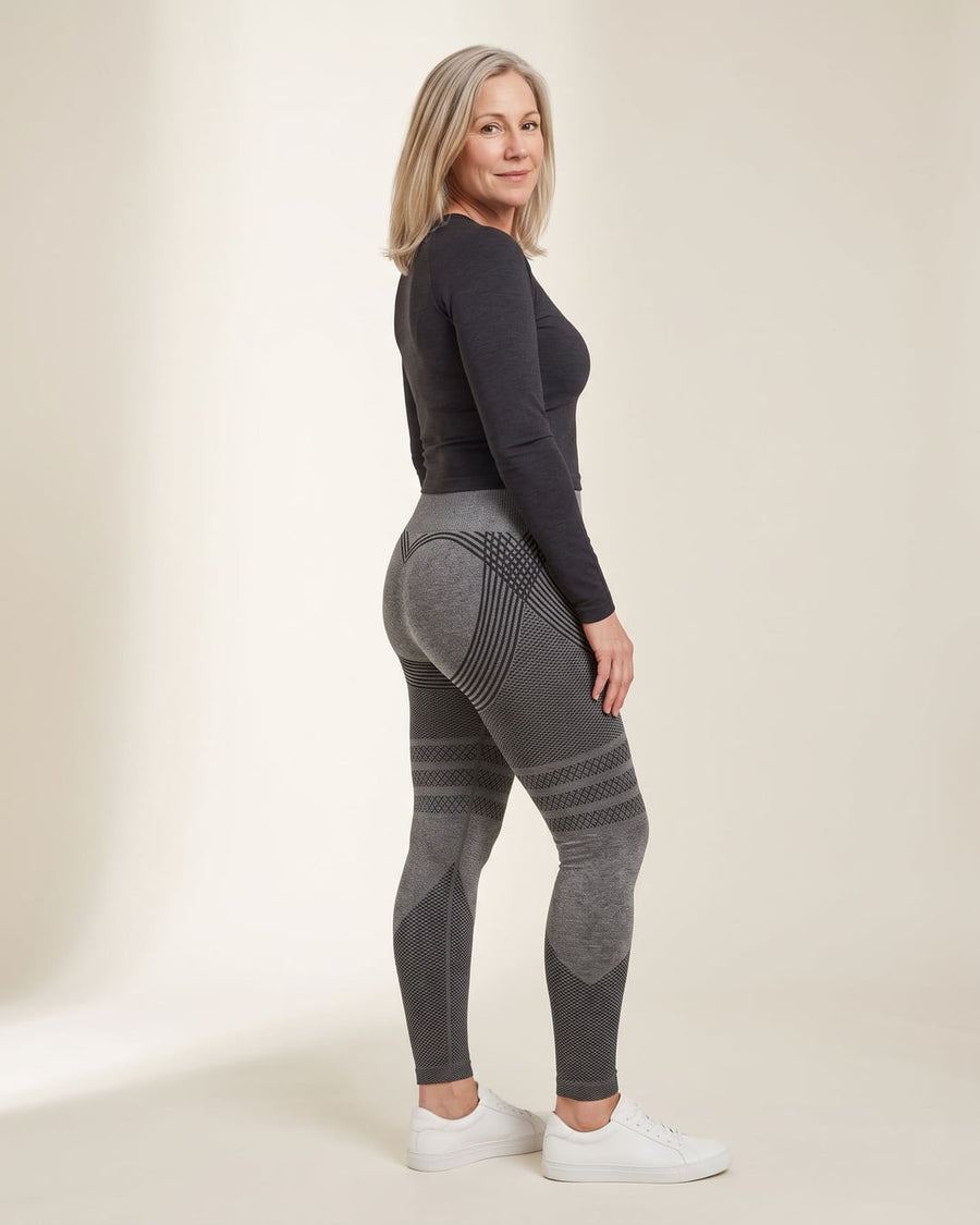 Julie wearing the CelluFit Sculpt Legging in Grey, side view