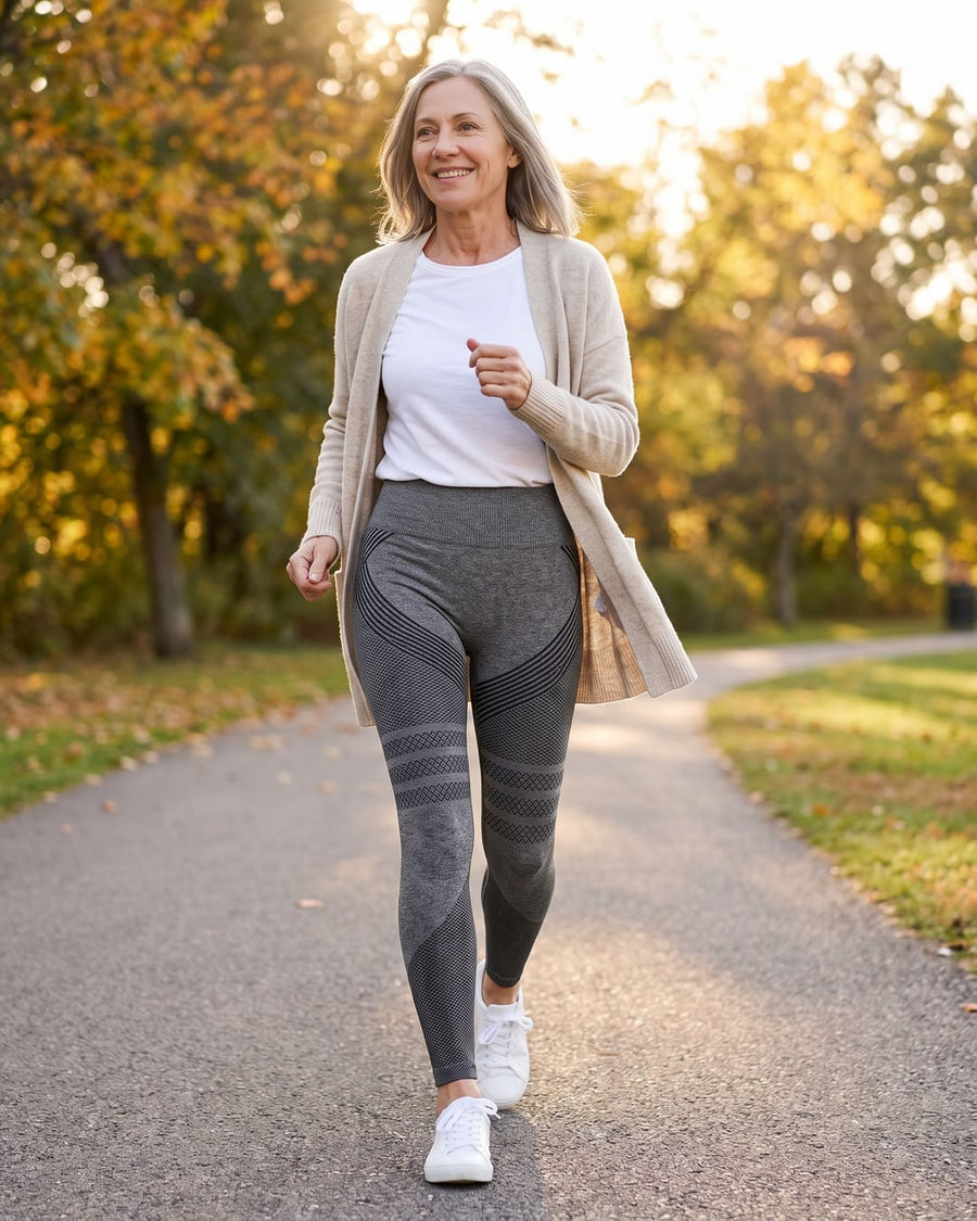 Wearing the Grey legging on a walk