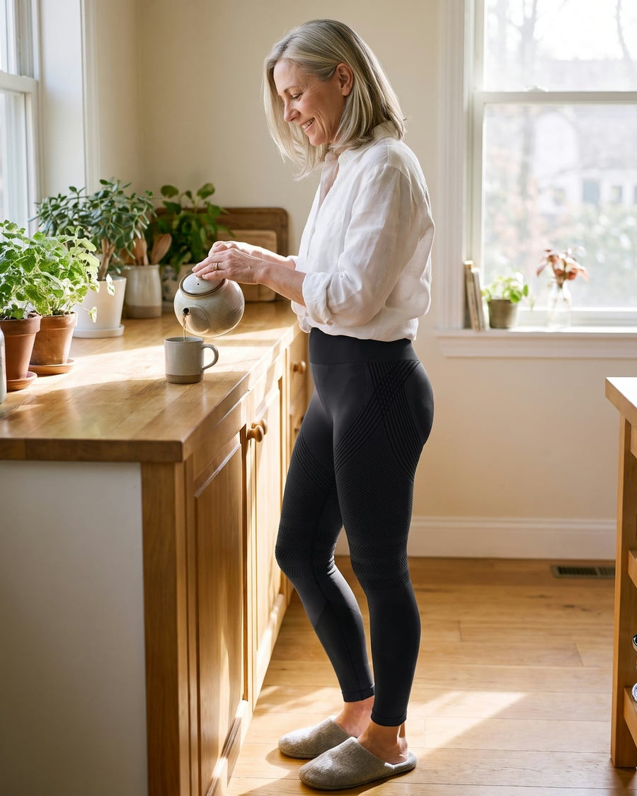 Wearing the Black legging at home