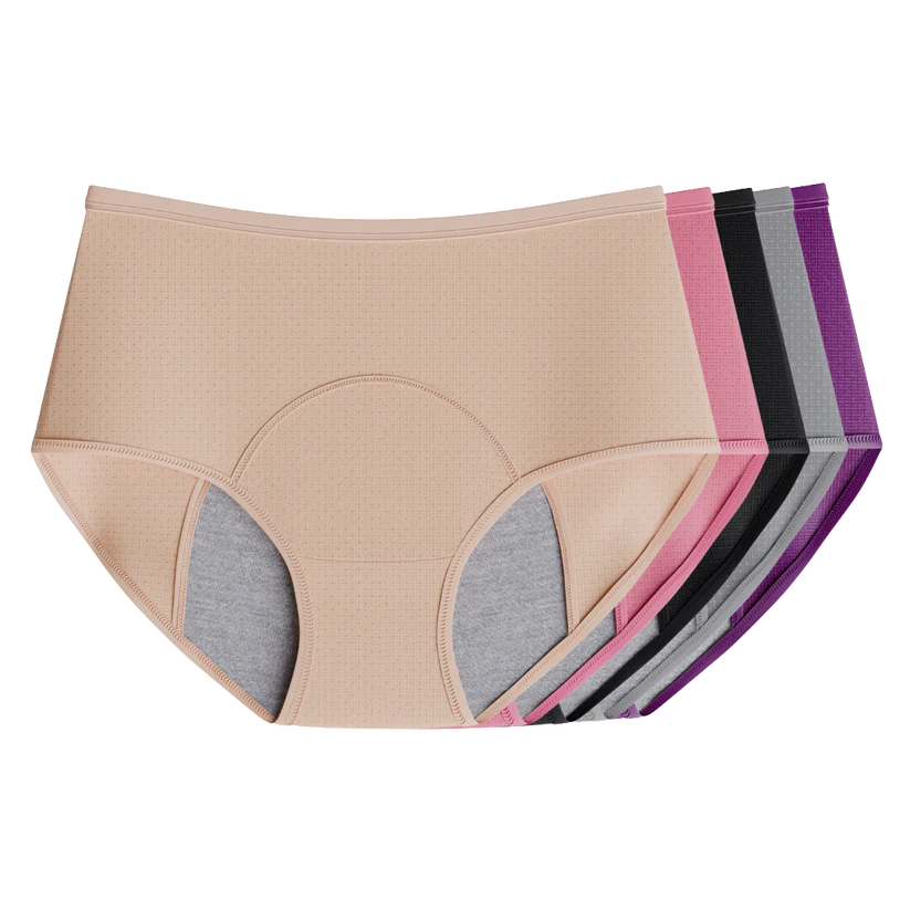 EverDrys leak-proof underwear in five colours - beige, pink, black, grey and purple